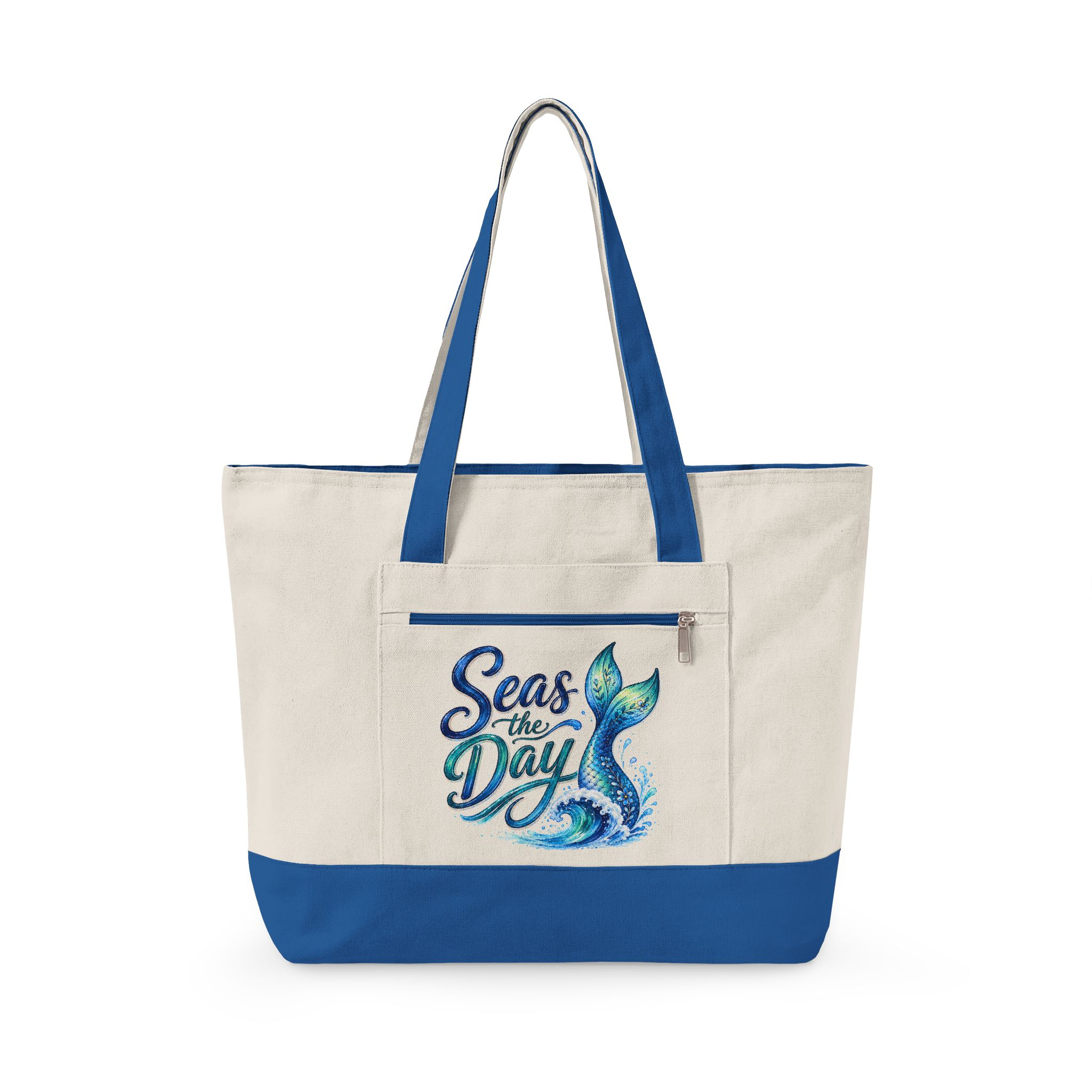 Sea the Day Canvas Tote — Mermaid Tail Beach Zippered Tote Bag - Image 3