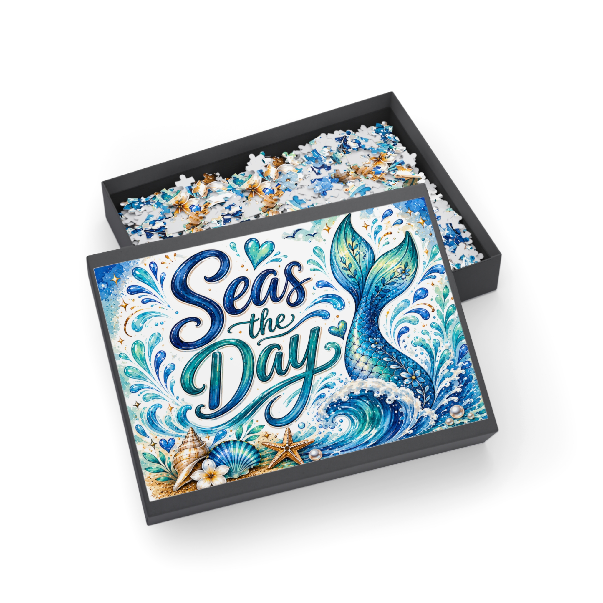 Seas the Day Mermaid Puzzle - Ocean Beach Shark Themed Jigsaw (96–1000 pc) - Image 4