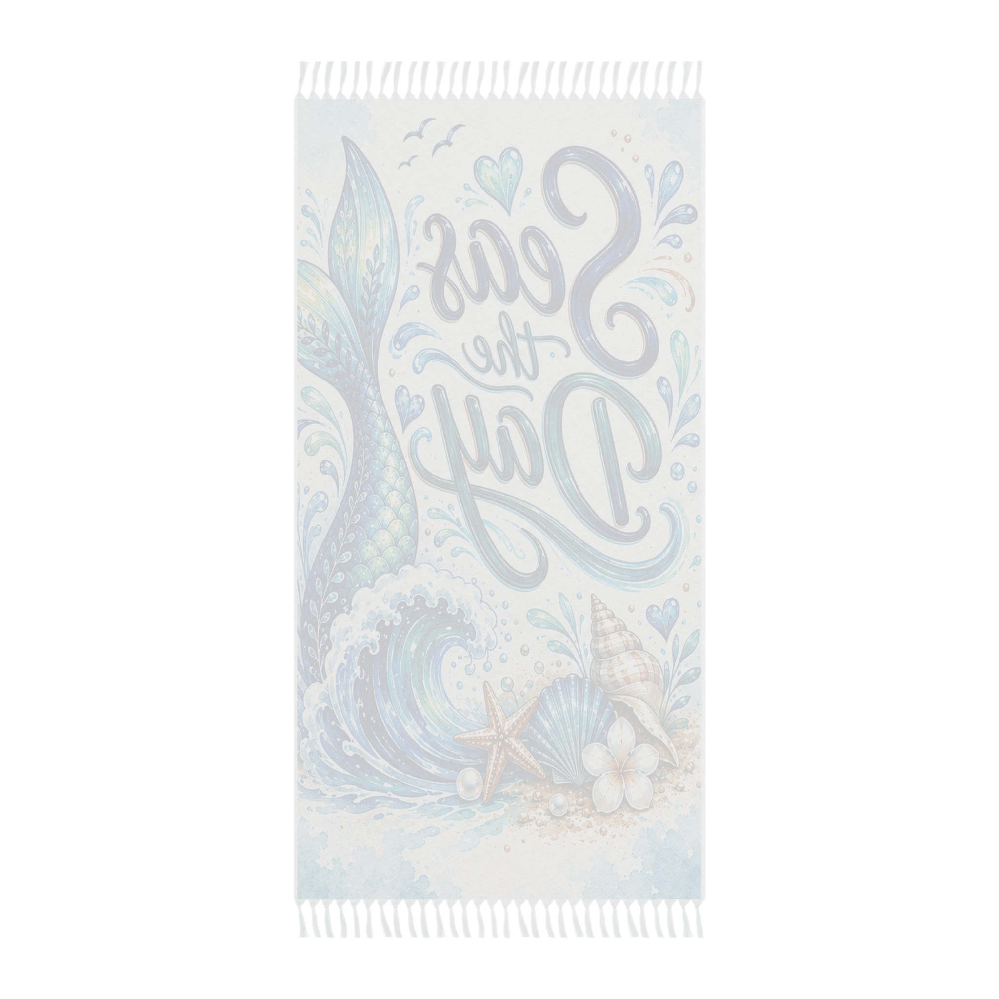 Seas the Day Boho Beach Towel — Mermaid Tail & Seashell Coastal Beach Blanket - Image 3