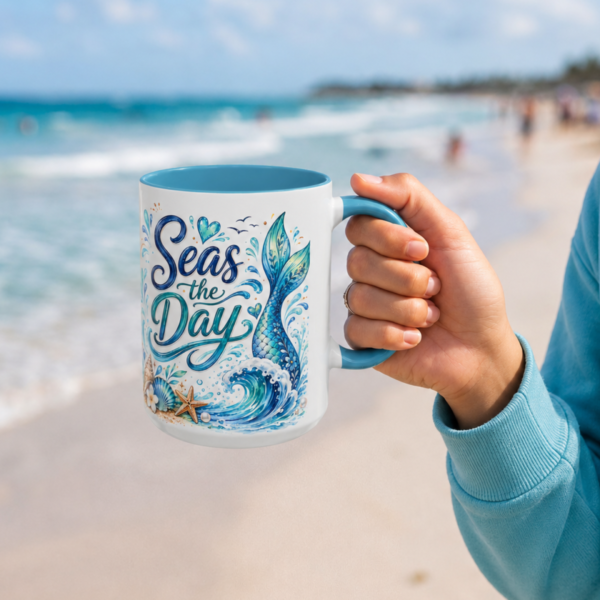 Seas the Day Coffee Mug — Nautical Mermaid Tail Beach Tea Cup (11/15oz)