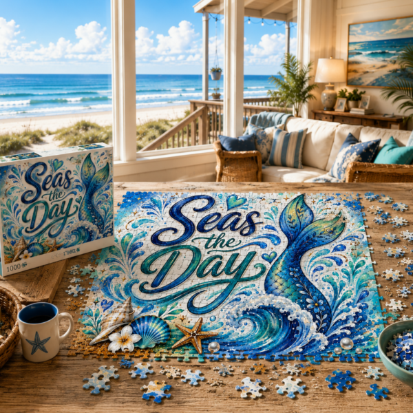 Seas the Day Mermaid Puzzle - Ocean Beach Shark Themed Jigsaw (96–1000 pc)