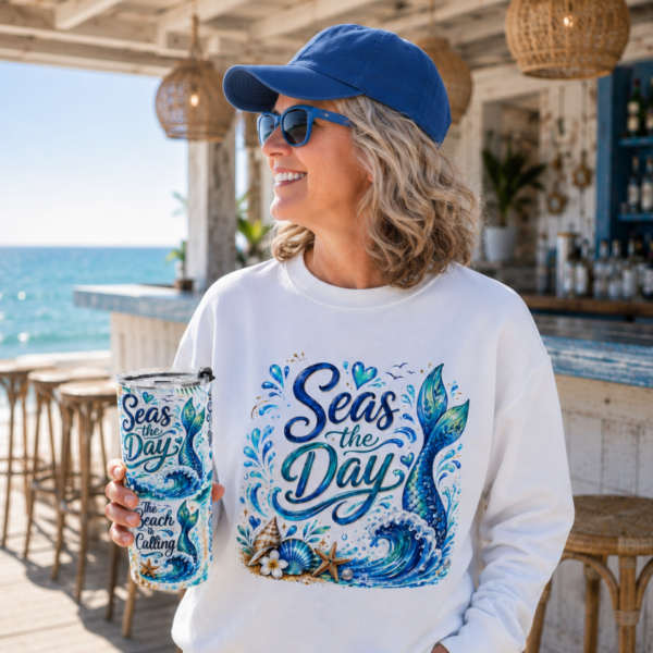 Sweatshirt — "Seas the Day" Mermaid Wave Crewneck