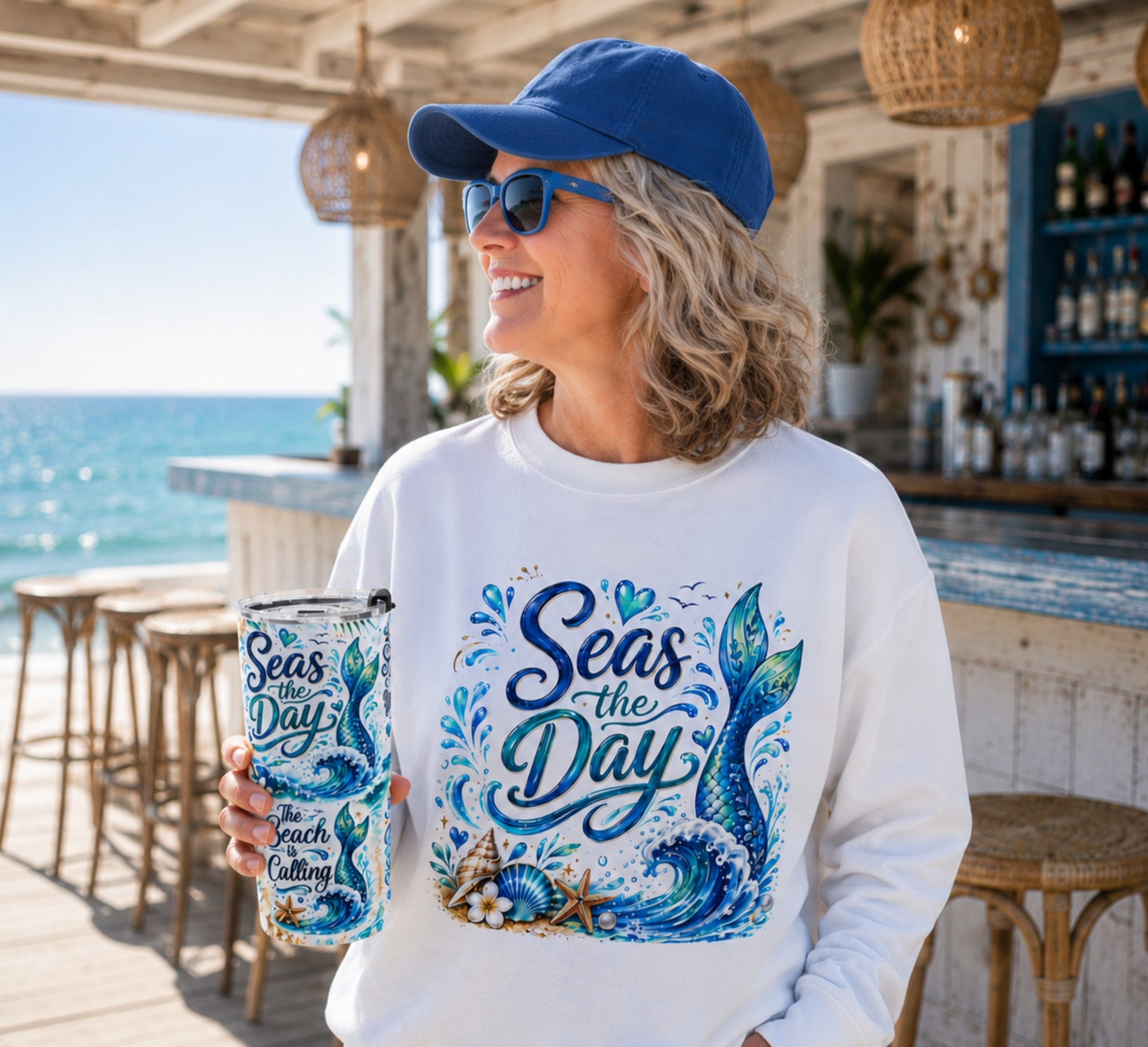 Sweatshirt — "Seas the Day" Mermaid Wave Crewneck