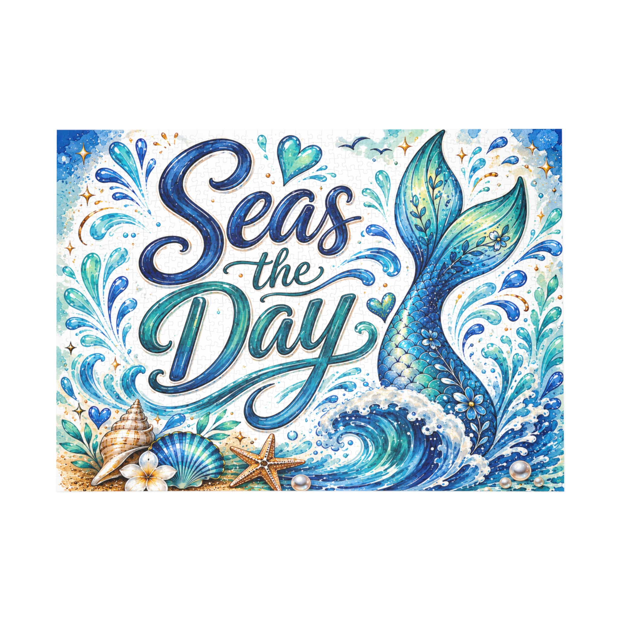 Seas the Day Mermaid Puzzle - Ocean Beach Shark Themed Jigsaw (96–1000 pc) - Image 2