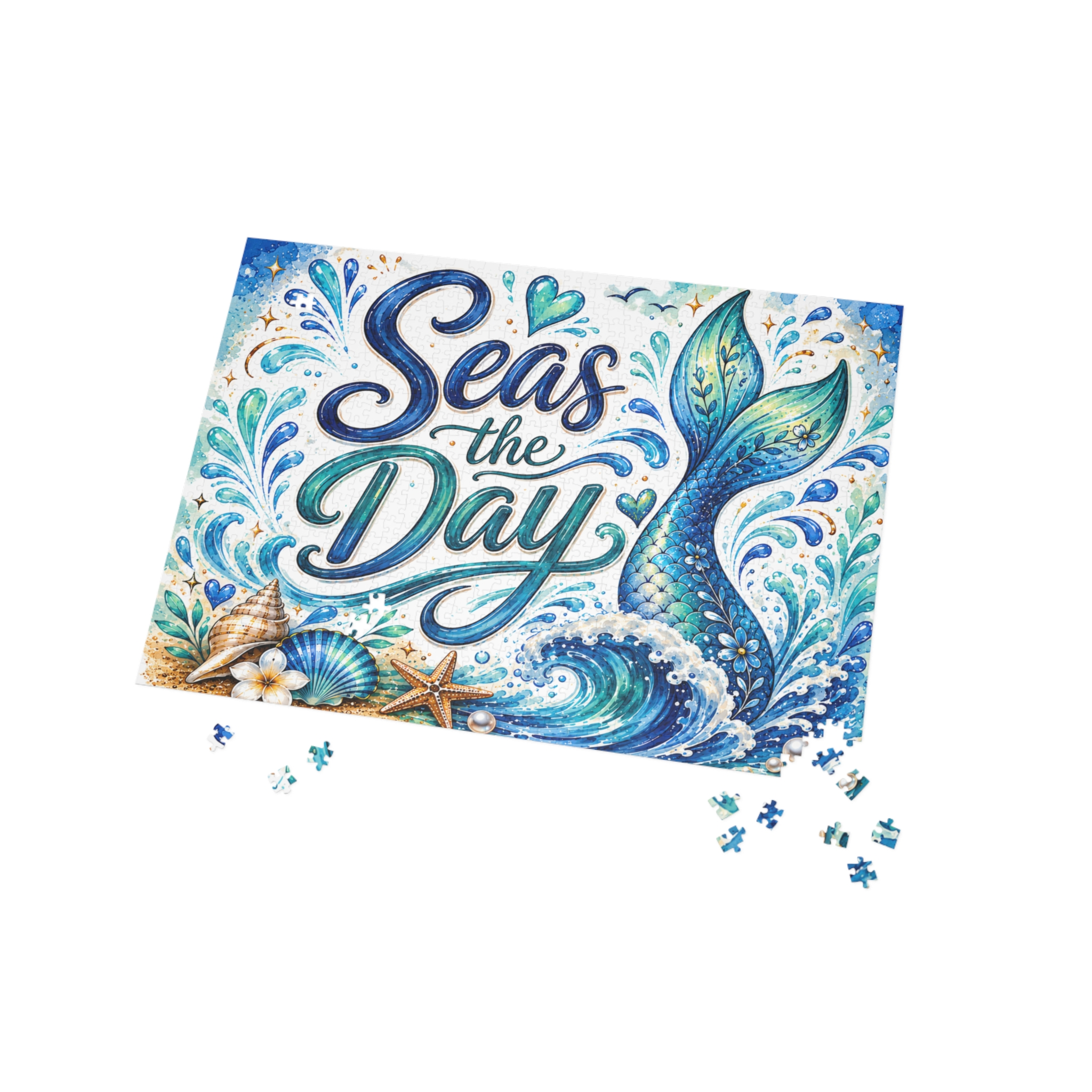 Seas the Day Mermaid Puzzle - Ocean Beach Shark Themed Jigsaw (96–1000 pc) - Image 3